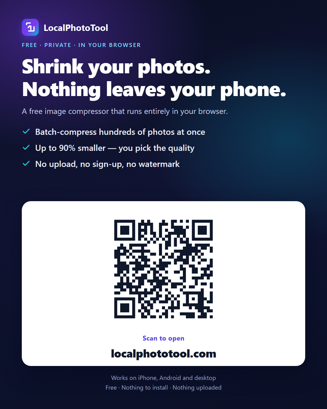 English-language promo poster with a QR code